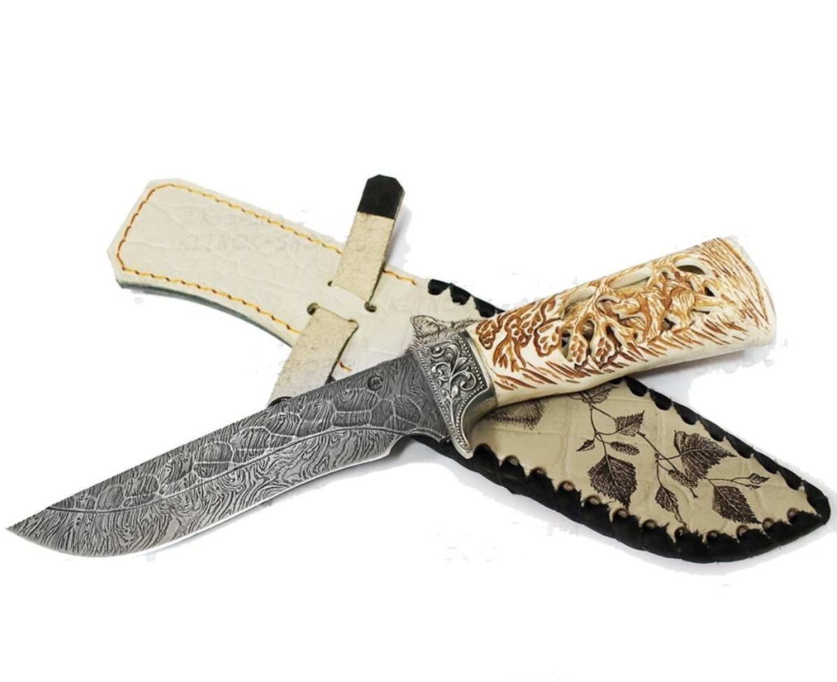 Нож Семина "Галеон" дамасская сталь, литье, кость