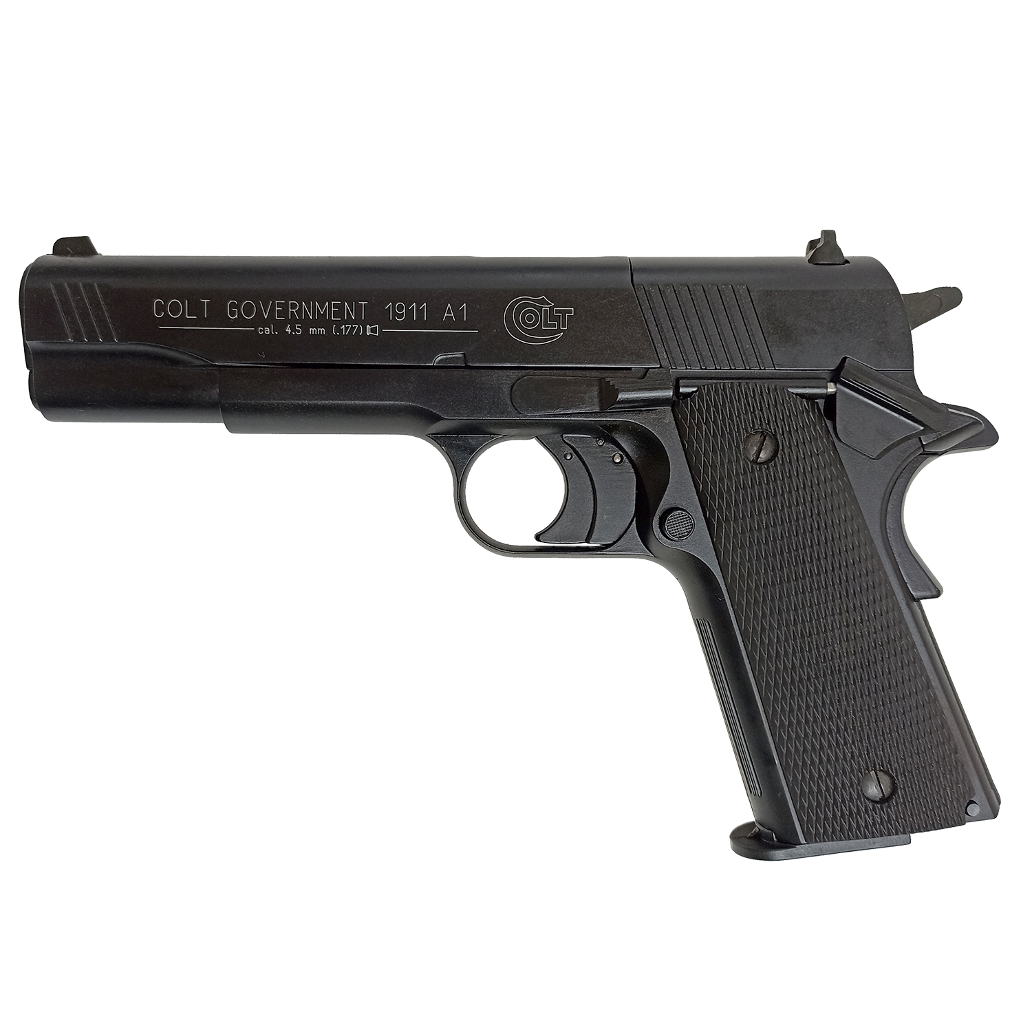 Пистолет пневматический Umarex Colt Government 1911 A1 (чёрный с чёрными пластиковыми накладками)