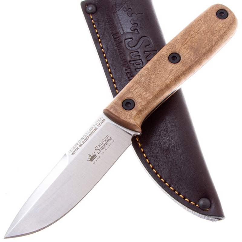 Нож Colada AUS-10Co SW (Stonewash, деревянная рукоять, кожаный чехол)