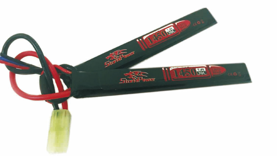 АКБ StormPower 1450mAh 7.4V 30C 2x(116x16x7) двухлепестковый SP-023