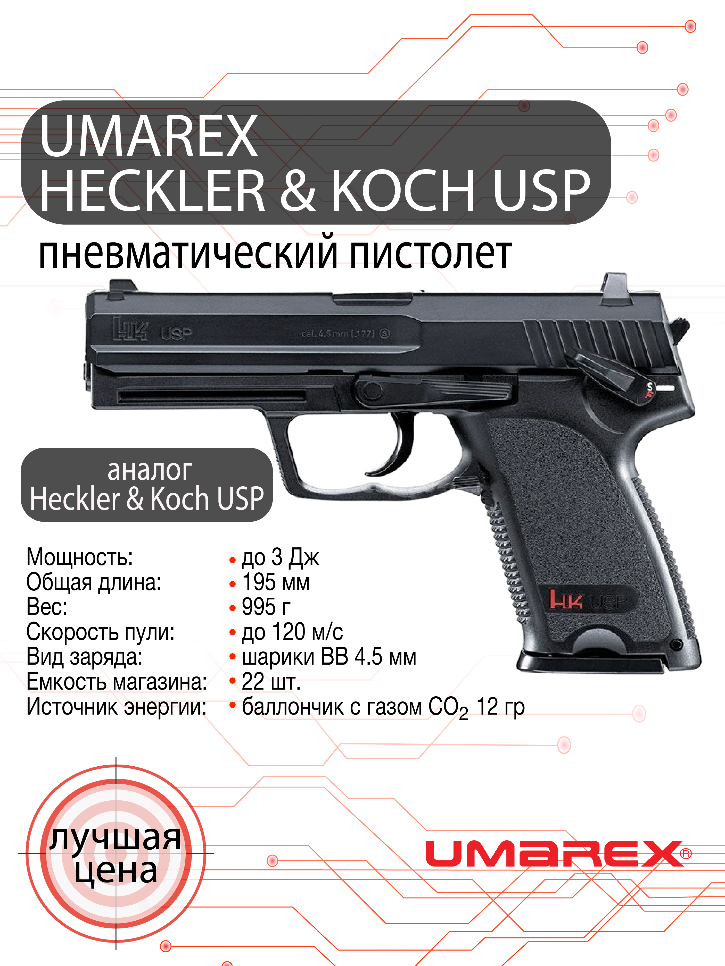 Пневматический пистолет Umarex Heckler & Koch USP (Heckler & Koch USP) 4,5 мм