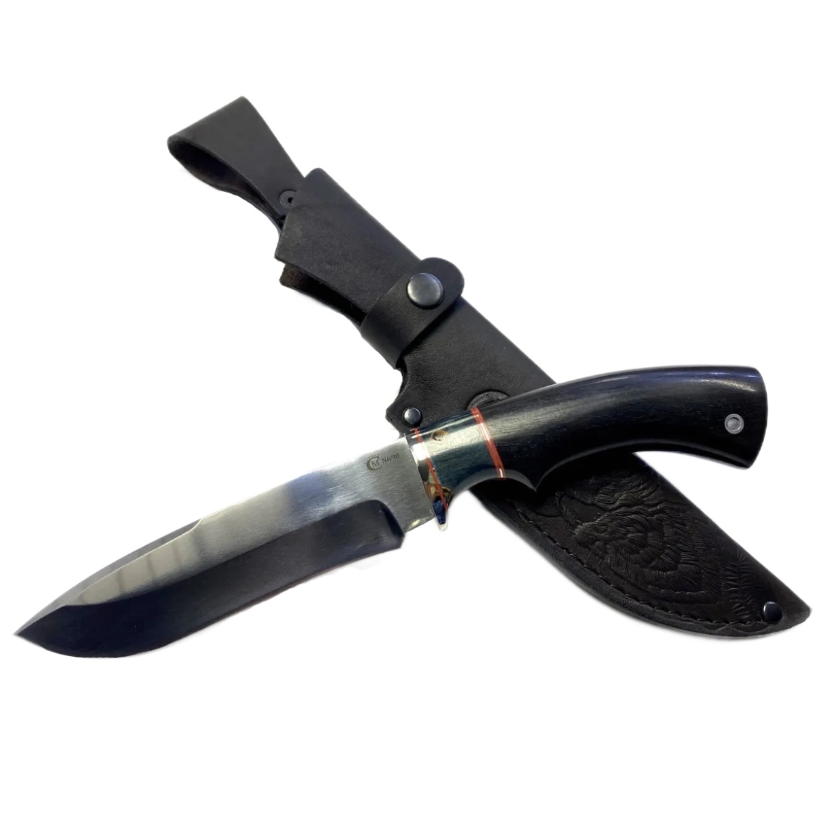 Нож "Скиф" сталь N690, мельхиор, стабилизированная карельская береза, черное дерево, Семина