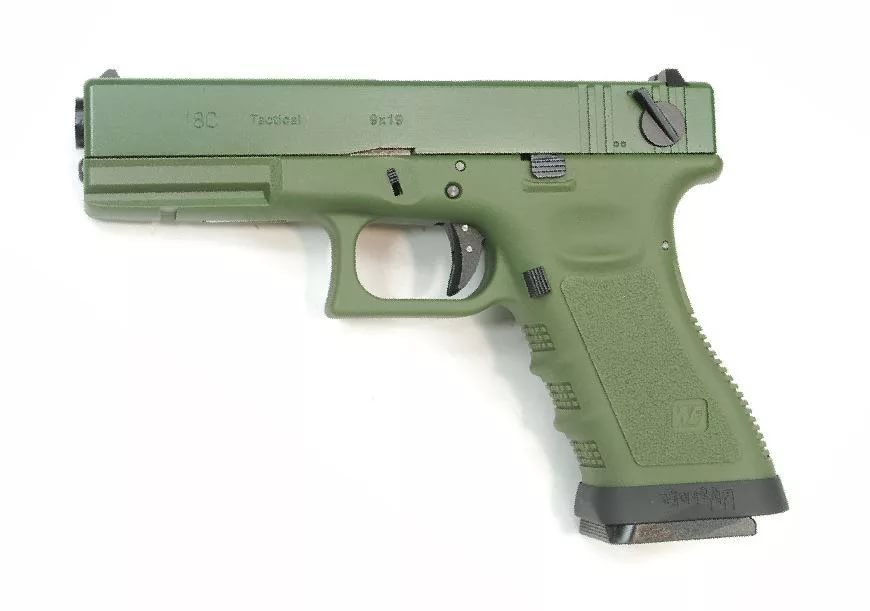 Пистолет страйкбольный (WE) Glock-17 ranger green WE-G001A-OD