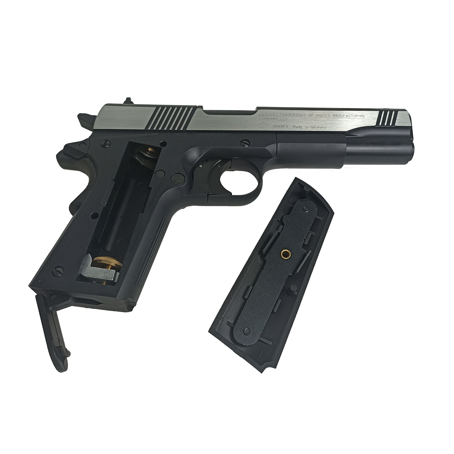 Пистолет пневматический Umarex Colt Government 1911 A1 (хром с чёрными пластиковыми накладками)