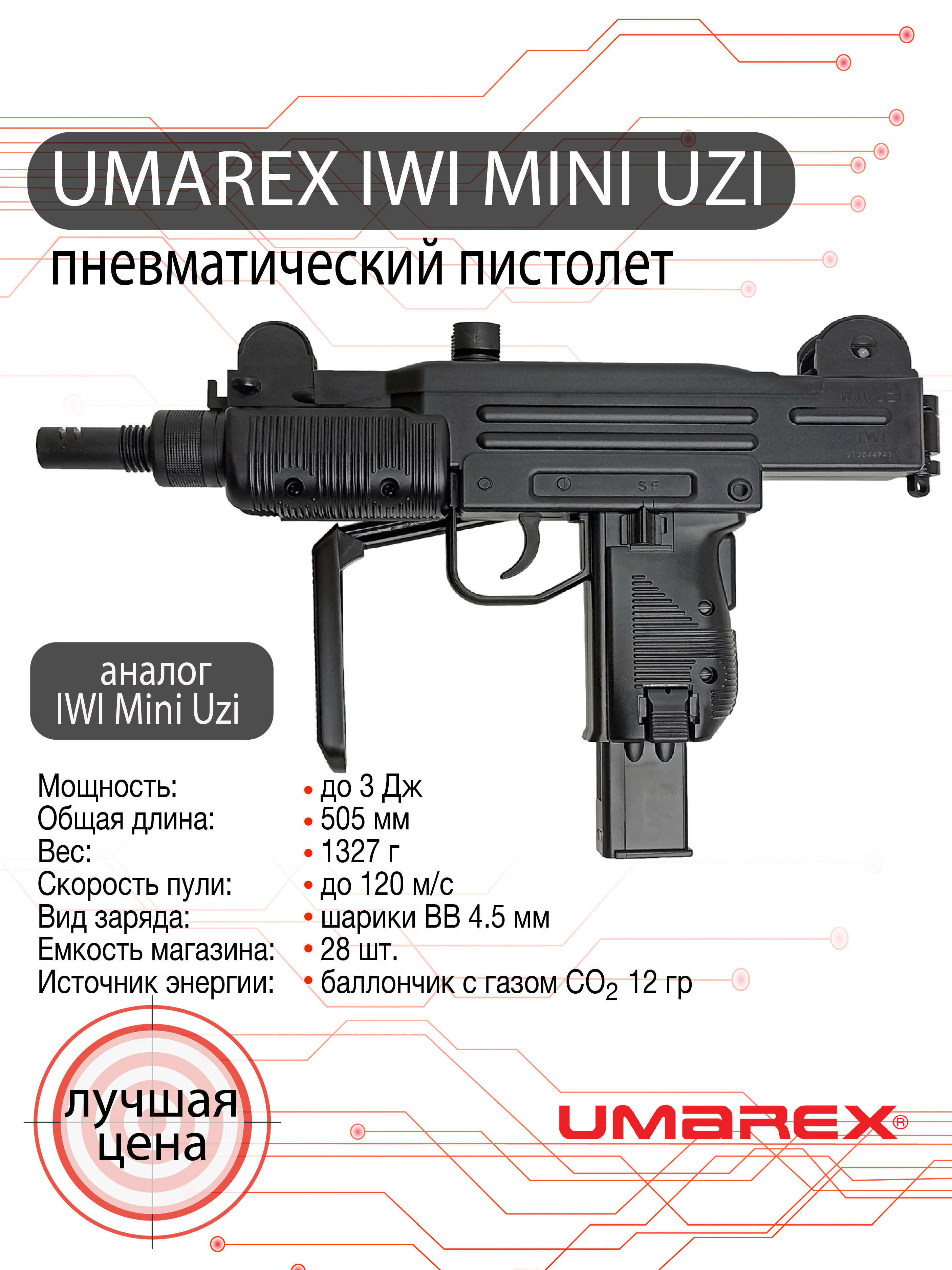 Пистолет пневматический Umarex IWI Mini UZI Blowback