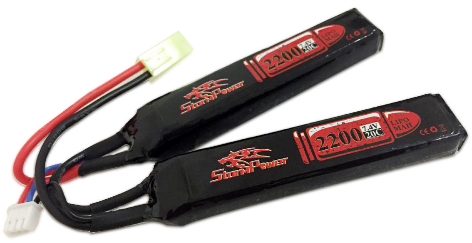 АКБ StormPower 2200mAh 7,4V 20C 2x(104x22x14 мм) двухлепестковый AUG, приклад