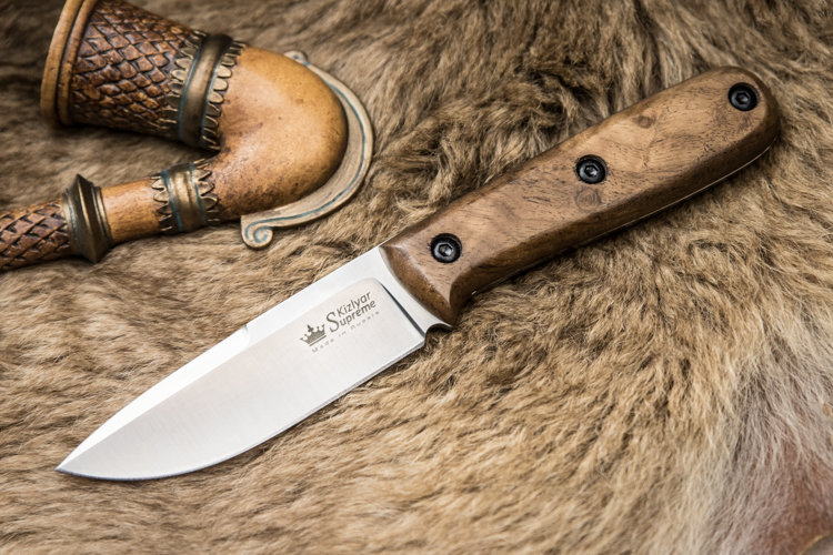 Нож Kizlyar Supreme Colada AUS-8 S (Сатин, деревянная рукоять, Кожаный чехол)