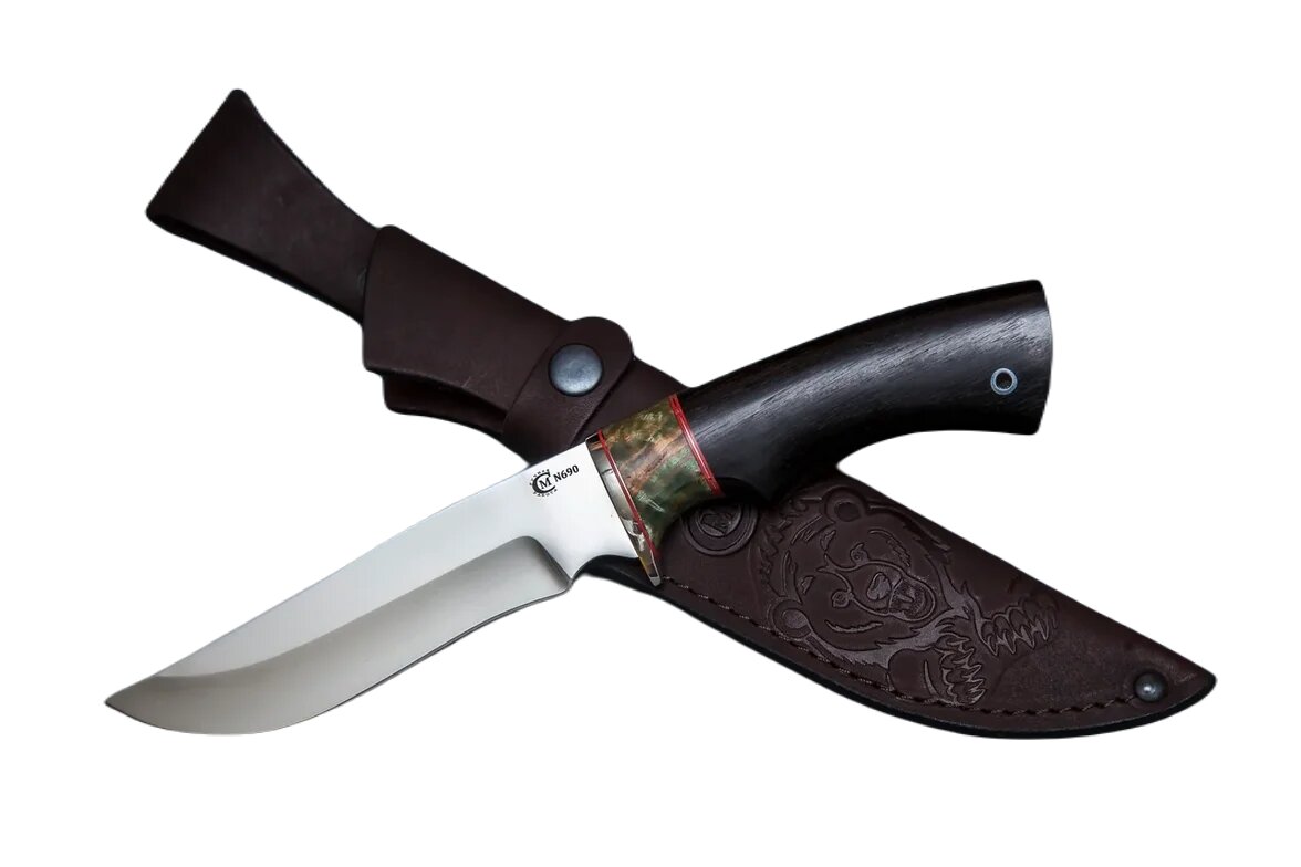 Нож "Галеон" сталь N690, мельхиор, стабилизированная карельская береза, черное дерево, Семина