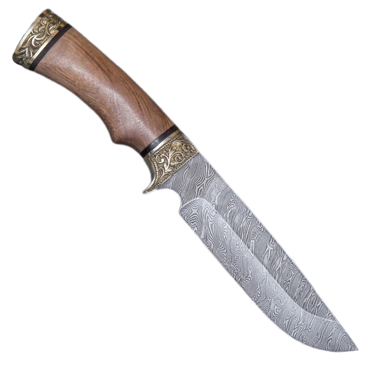 Нож "Лорд" дамасская сталь, рукоять литье, орех (кап), Семина