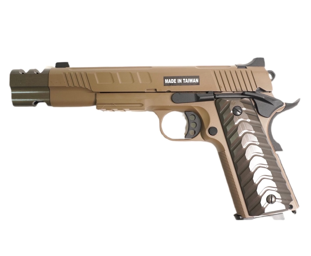 Пистолет страйкбольный (KJW) Colt M1911 удлиненый GBB, GAS, металл, модель - KP-16