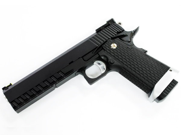 Пистолет страйкбольный (KJW) Colt M1911 Hi-Capa 6" GBB, GAS, черный, металл, модель - KP-06