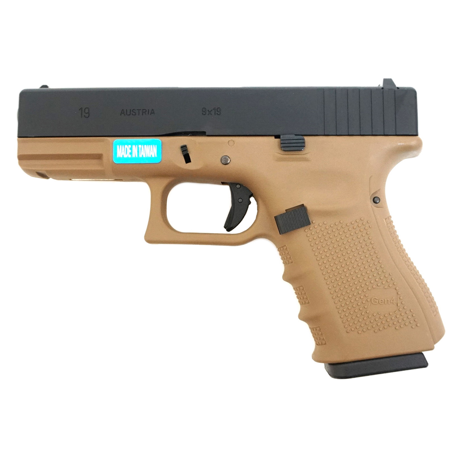 Модель пистолета (WE) GLOCK-19 gen4, металл слайд WE-G003B-TAN