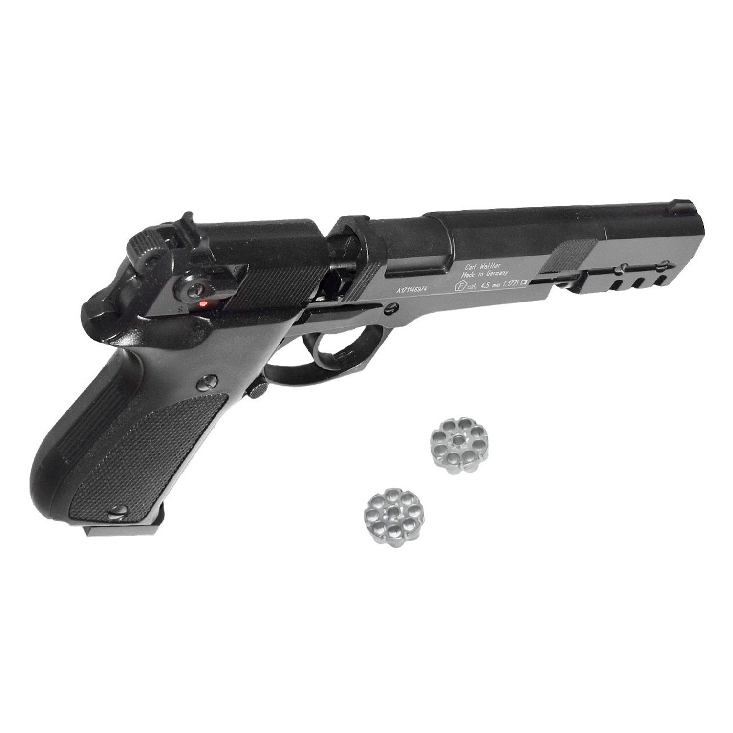 Пистолет пневматический Walther CP 88 Competition (удлиненный ствол, чёрный с чёрными пластиковыми накладками)