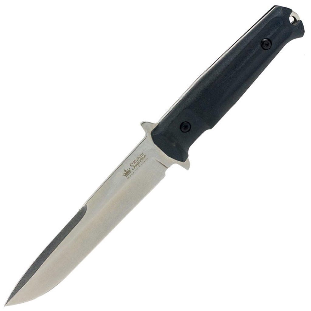 Нож Trident AUS-8 SW (Stonewash, Черная рукоять, Камо ножны)