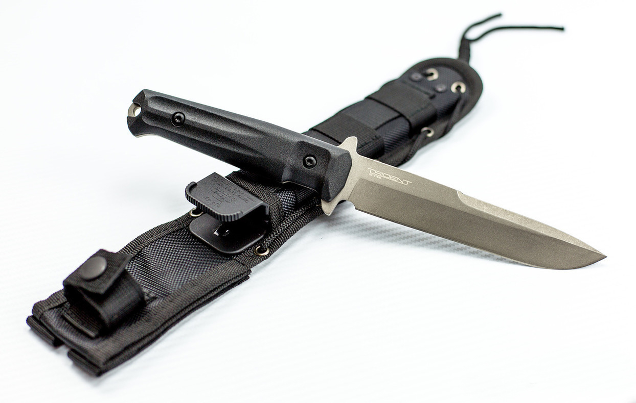 Нож Kizlyar Supreme Trident AUS-8 TW (Tacwash, Черная рукоять, Черные ножны)