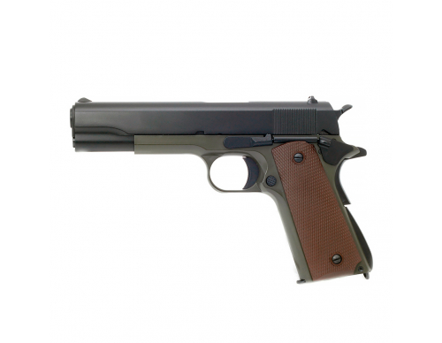 Пистолет страйкбольный (KJW) Colt M1911A1 GBB, олива, металл, модель - M1911 (OD) GP112G