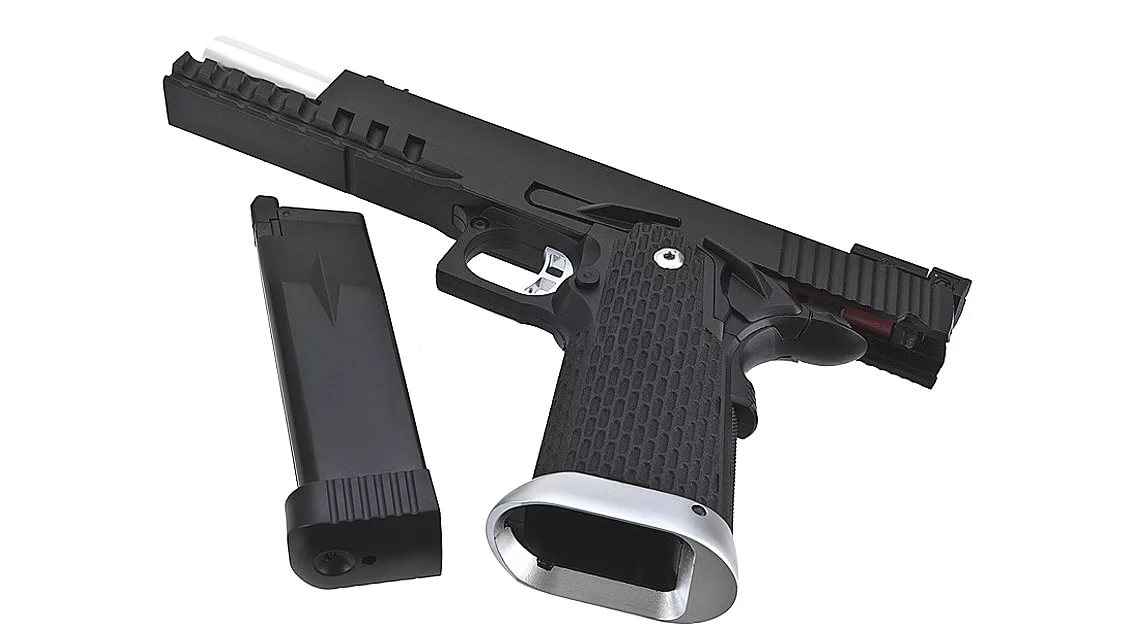 Пистолет страйкбольный (KJW) Colt M1911 Hi-Capa 6" GBB, СО2, черный, металл, модель - KP-06.CO2
