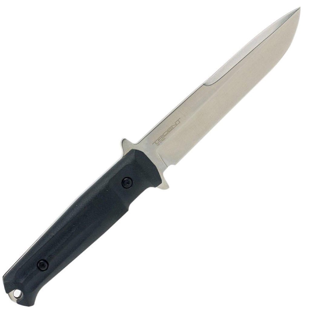 Нож Trident AUS-8 SW (Stonewash, Черная рукоять, Камо ножны)