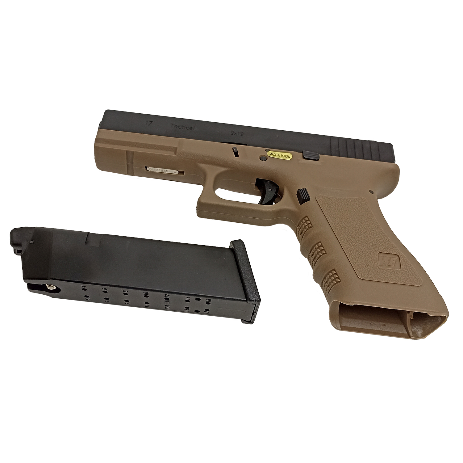 Пистолет страйкбольный WE Glock 17 Gen3, песочный, WE-G001A-TAN / GP616