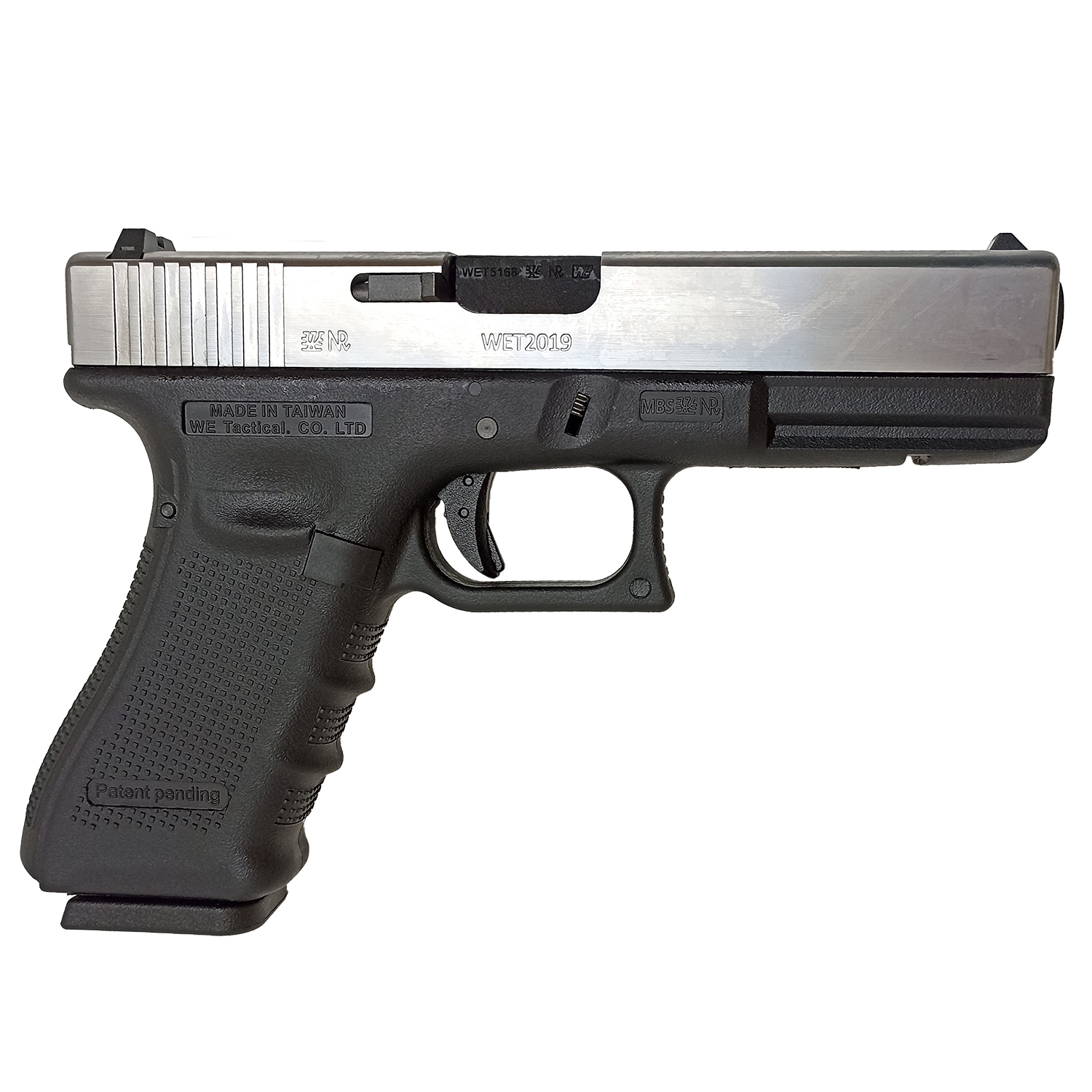 Пистолет страйкбольный (WE) Glock-17 gen4, металл слайд, хром, сменные накладки, WE-G001B-SV