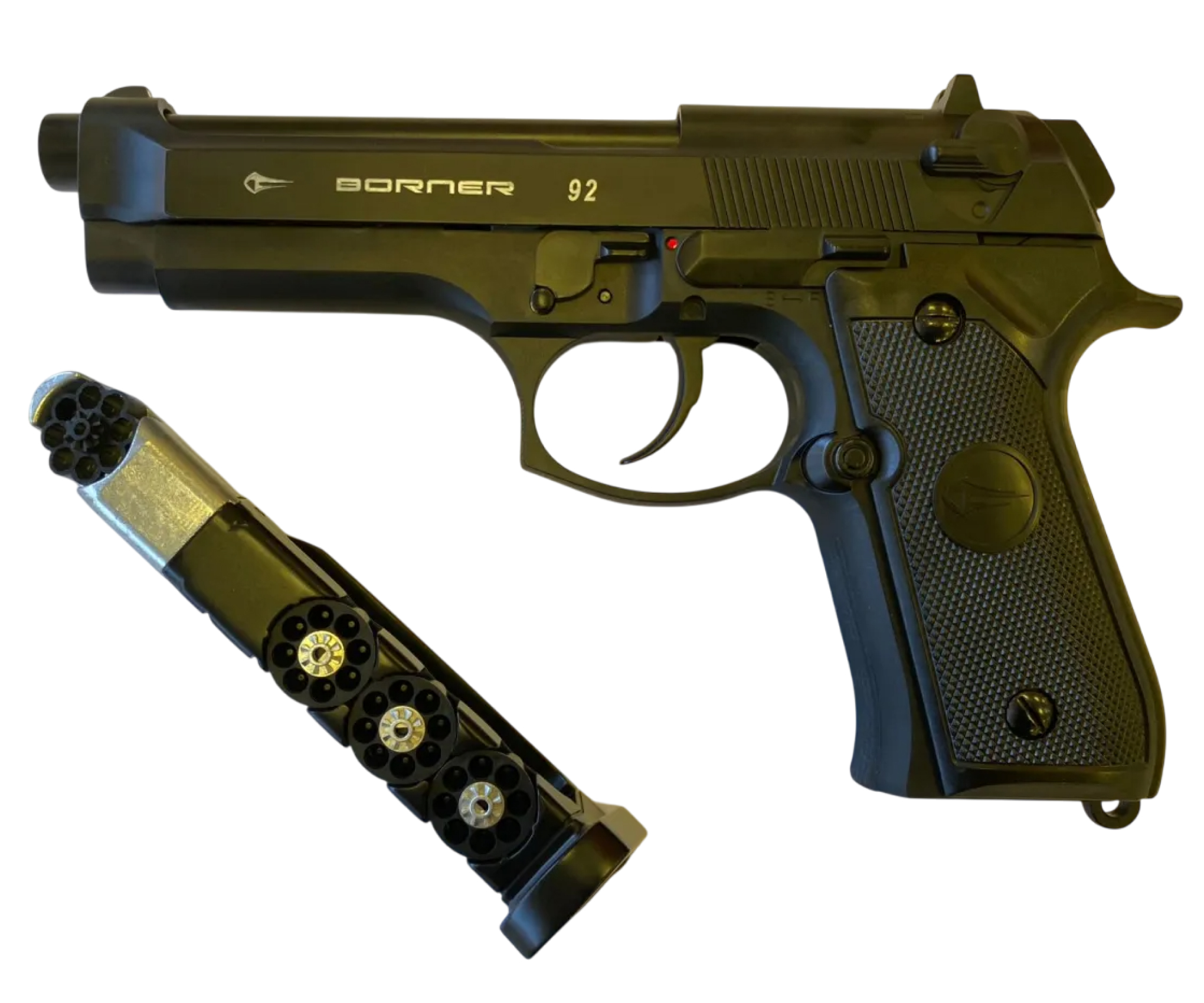 Пистолет пневматический Borner 92 Blowback (Beretta), шарики/пули