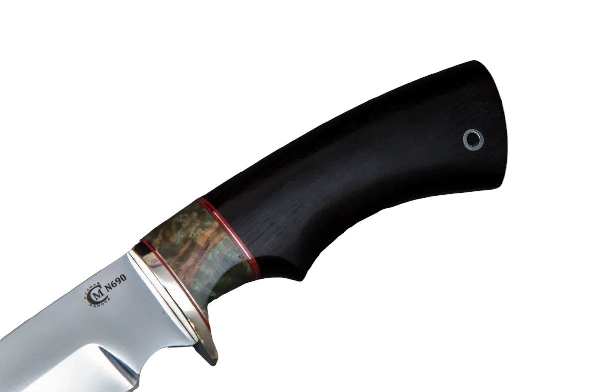 Нож "Галеон" сталь N690, мельхиор, стабилизированная карельская береза, черное дерево, Семина