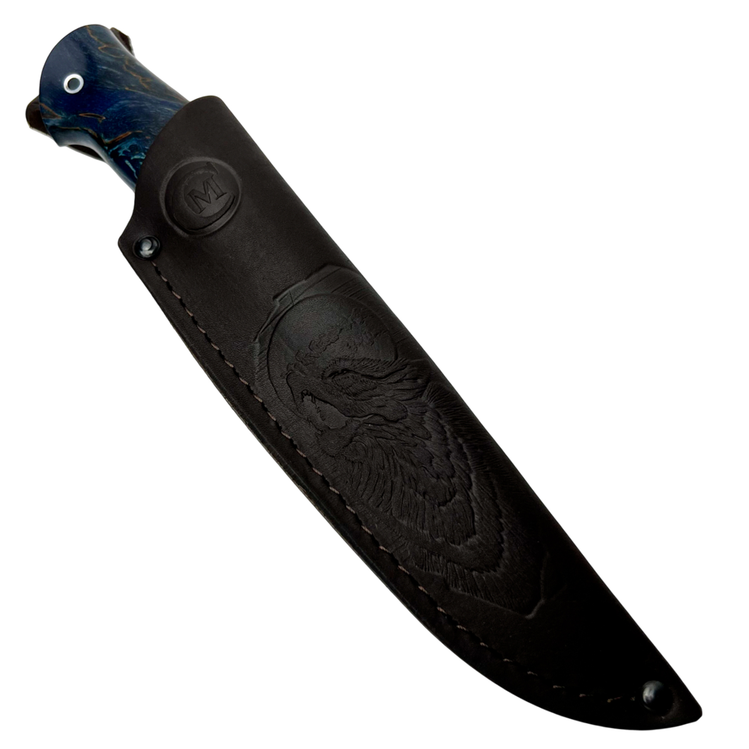 Нож "Кайман" сталь D2, мельхиор, карельская береза (пенал, брусок) Семина