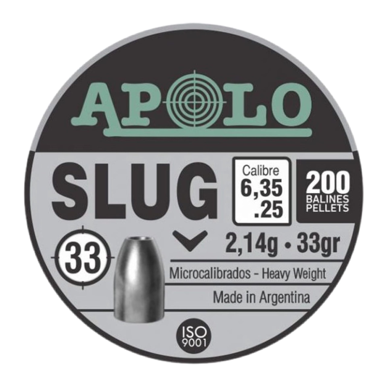 Пули пневматические APOLO "Slug" калибр 6.35, вес 2.14 грамм (200 шт.)