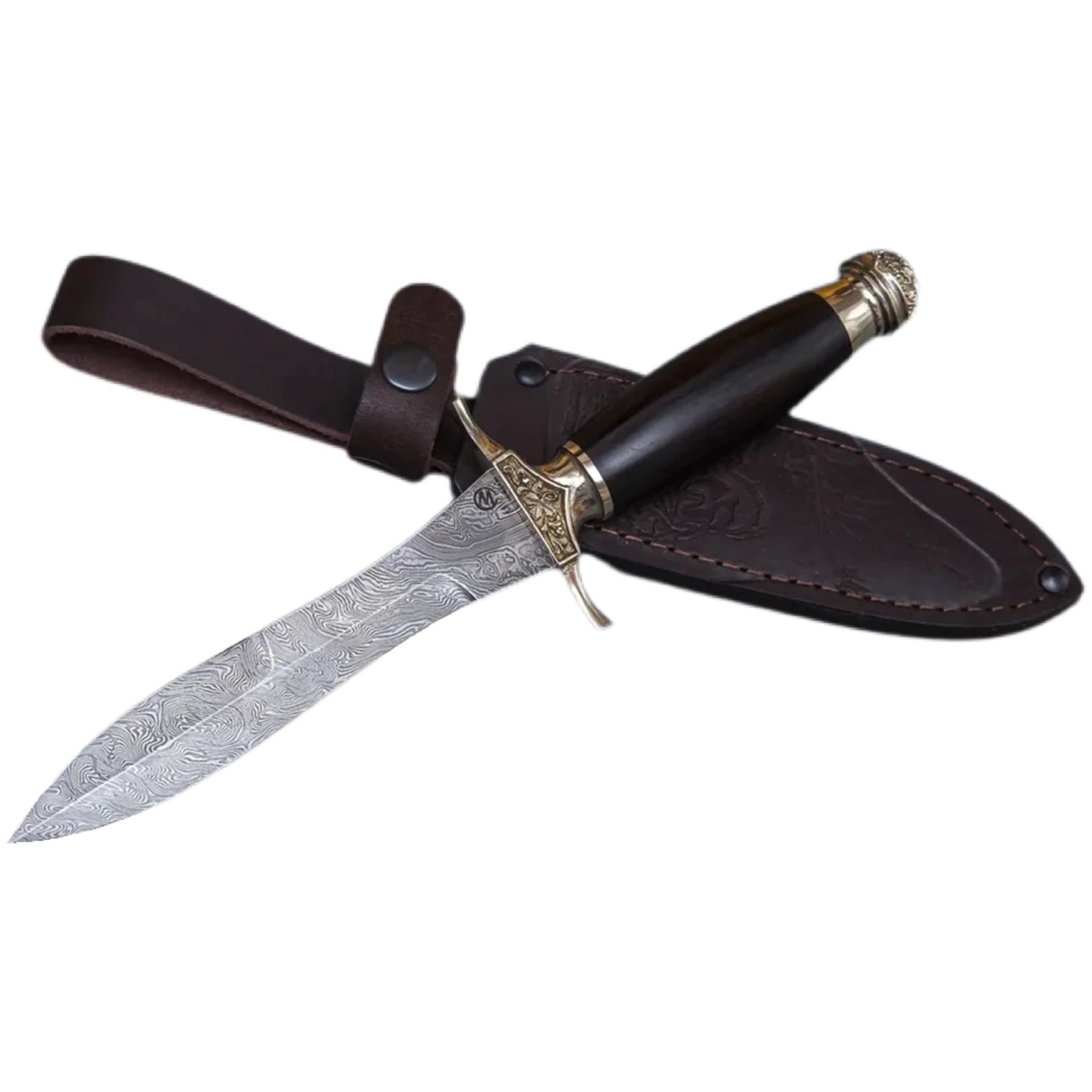 Нож Семина "Адмирал" дамасская сталь, литье, черное дерево