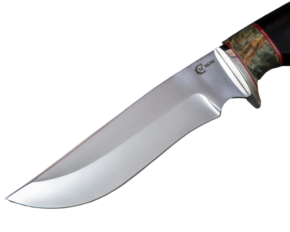 Нож "Галеон" сталь N690, мельхиор, стабилизированная карельская береза, черное дерево, Семина