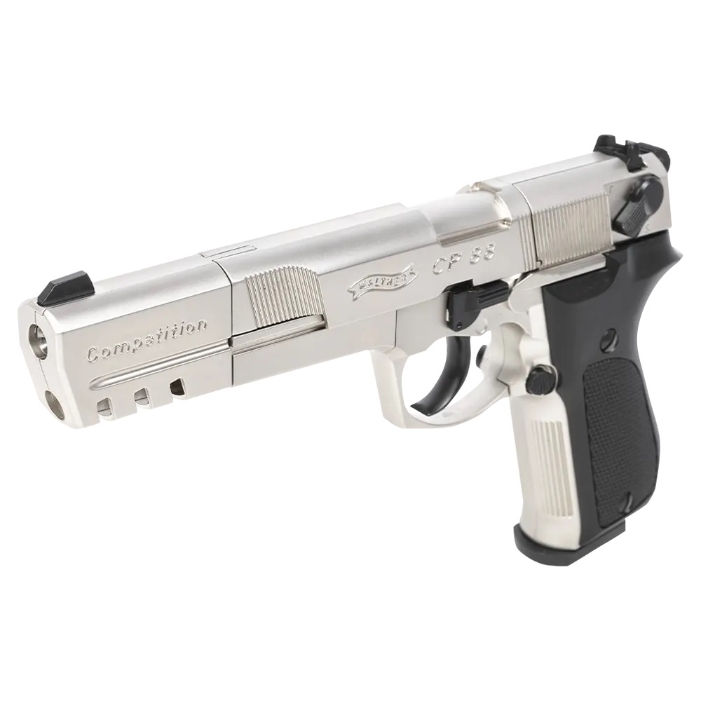 Пистолет пневматический Walther CP 88 Competition (удлиненный ствол, никель с чёрными пластиковыми накладками)
