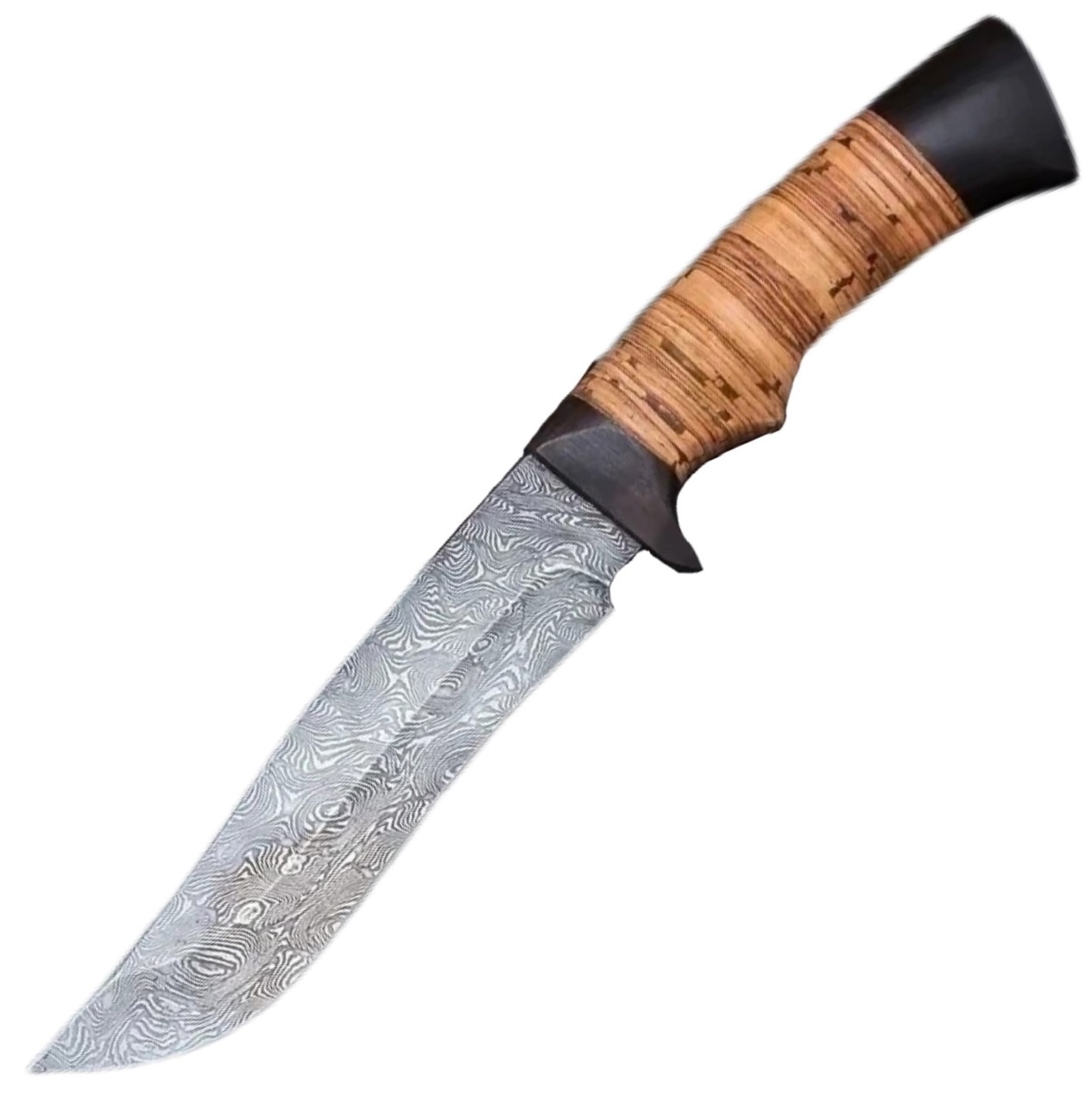 Нож "Князь" дамасская сталь, рукоять береста, литье, Семина