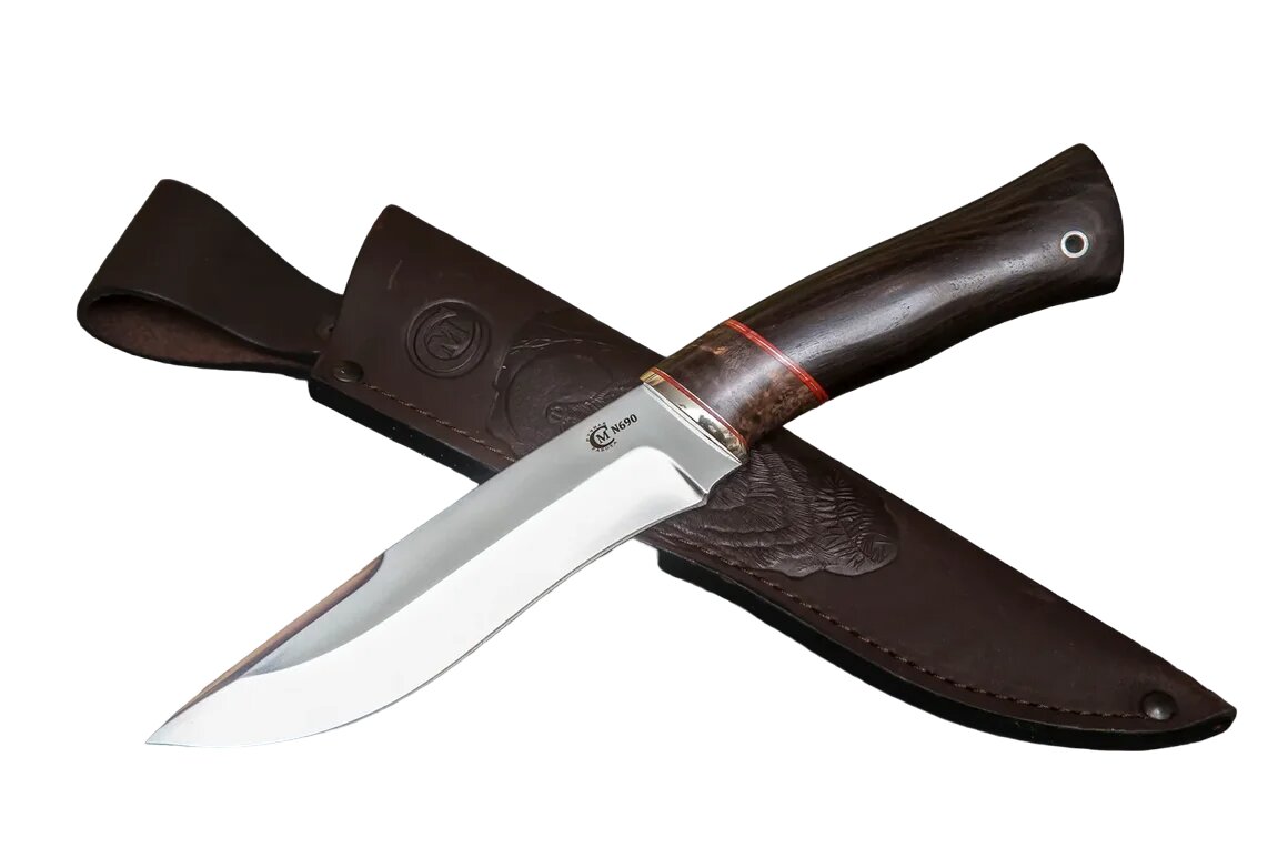 Нож "Беркут" сталь N690, мельхиор, стабилизированная карельская береза, черное дерево, Семина