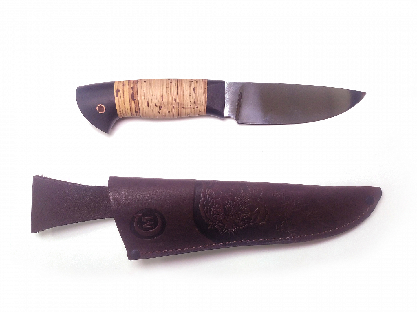 Нож "Сокол" (кованая сталь Х12МФ, рукоять береста) Семина