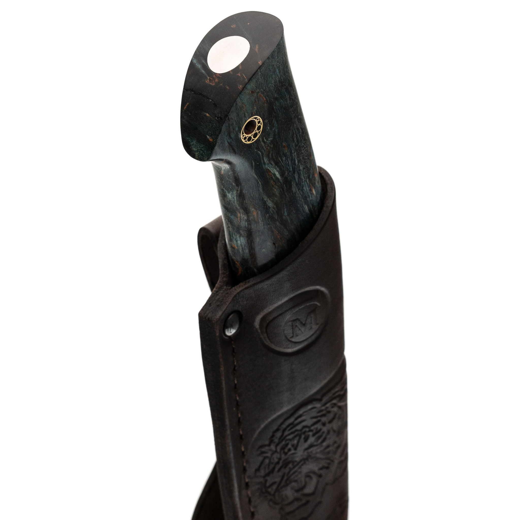 Нож "Кайман" сталь PGK мельхиор, стабилизированная карельская берёза, Семина