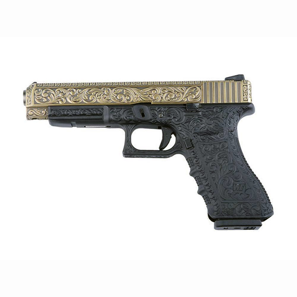 Пистолет страйкбольный (WE) Glock-34 gen3, металл слайд, под бронзу с гравировкой WE-G008BOX-BR