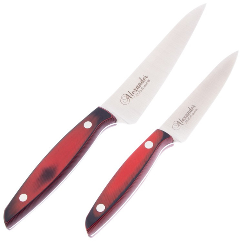 Набор кухонных ножей Alexander SM AUS-8 (Satin, Black-Red G10)