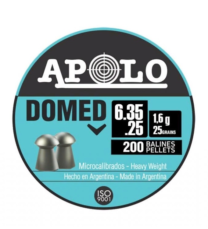Пули пневматические APOLO "Domed" калибр 6.35, вес 1.6 грамм (200 шт.)