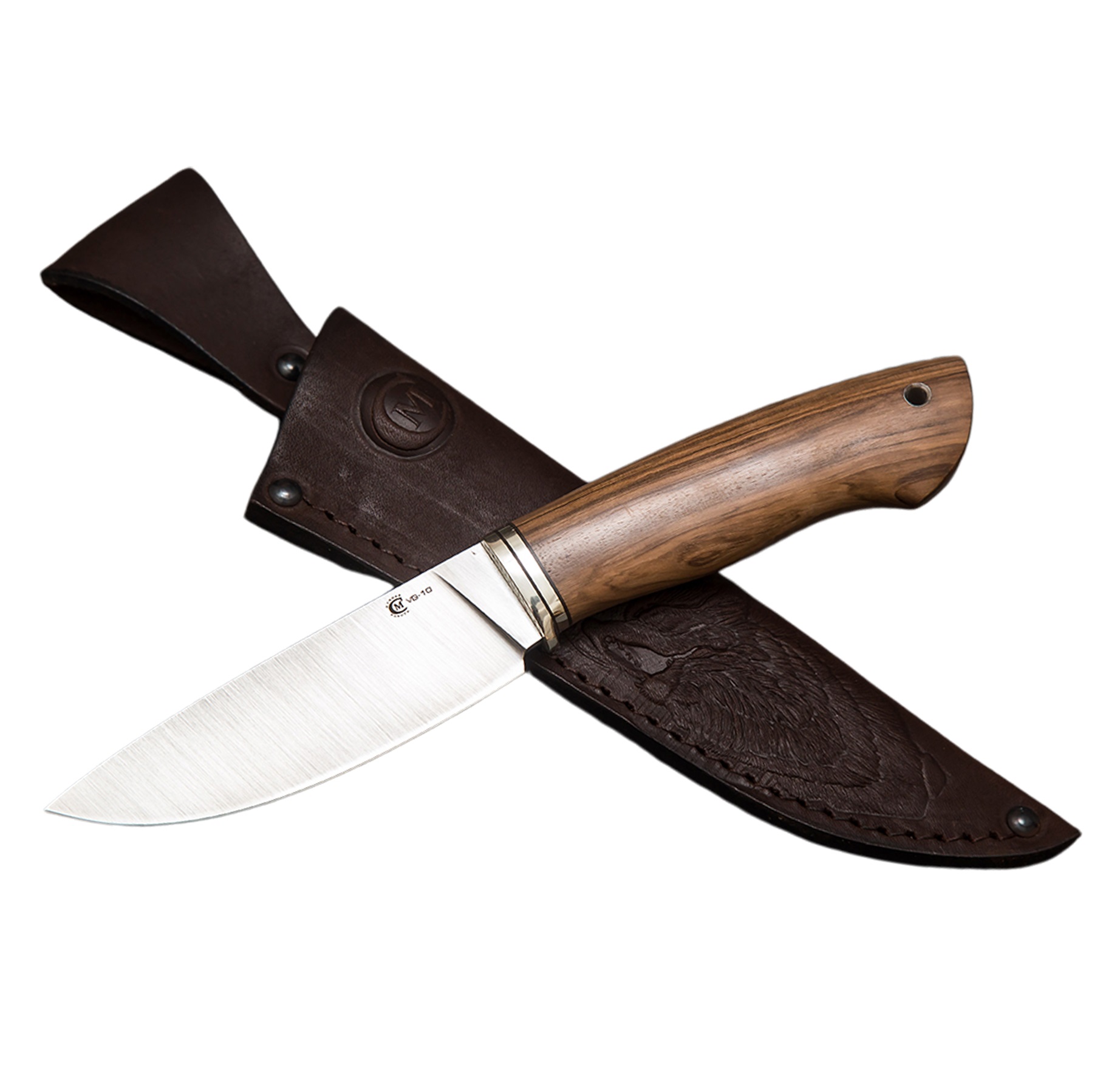 Нож "Сокол" сталь VG-10, литье мельхиор, орех (кап), Семина