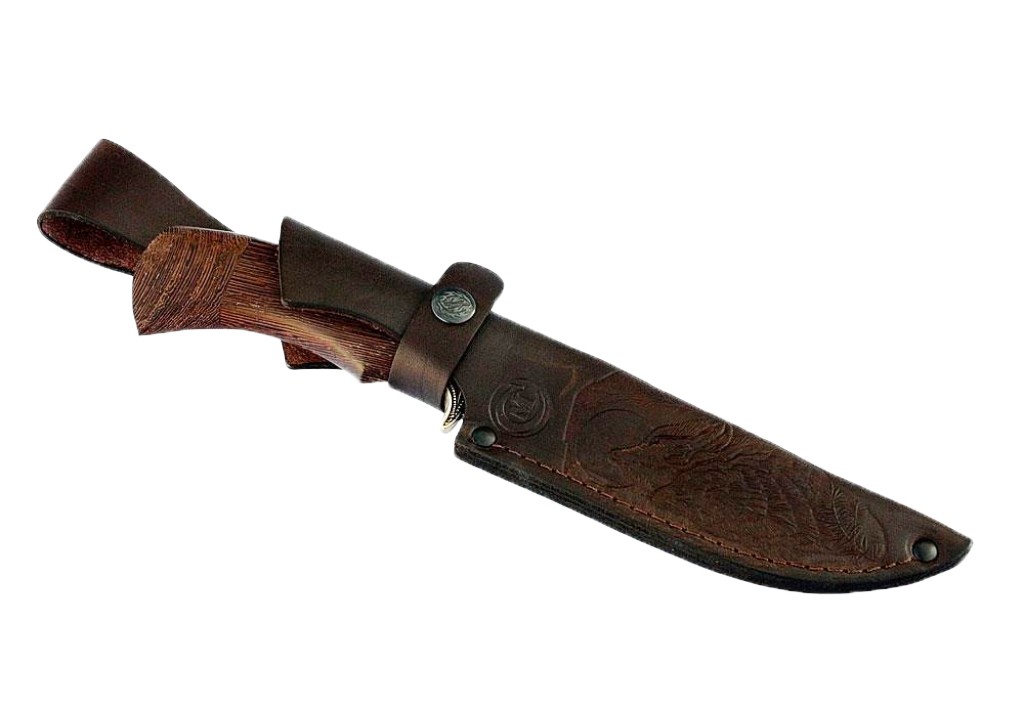 Нож Семина "Галеон" дамасская сталь, литье, резная рукоять из ценных пород