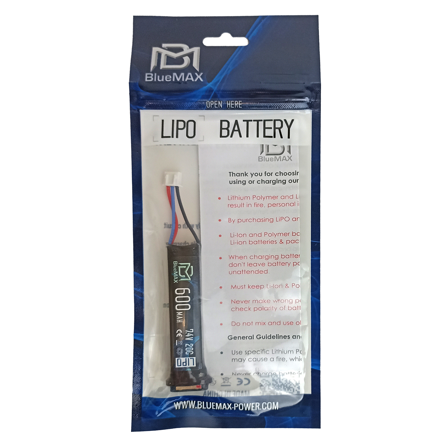 АКБ BlueMAX 7.4V Lipo 600mAh AEP (для электропистолетов)