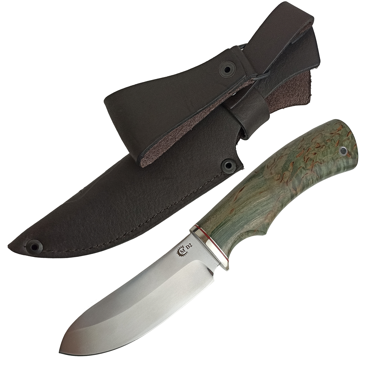 Нож "Кречет" сталь D2, мельхиор, стабилизированная карельская береза, Семина