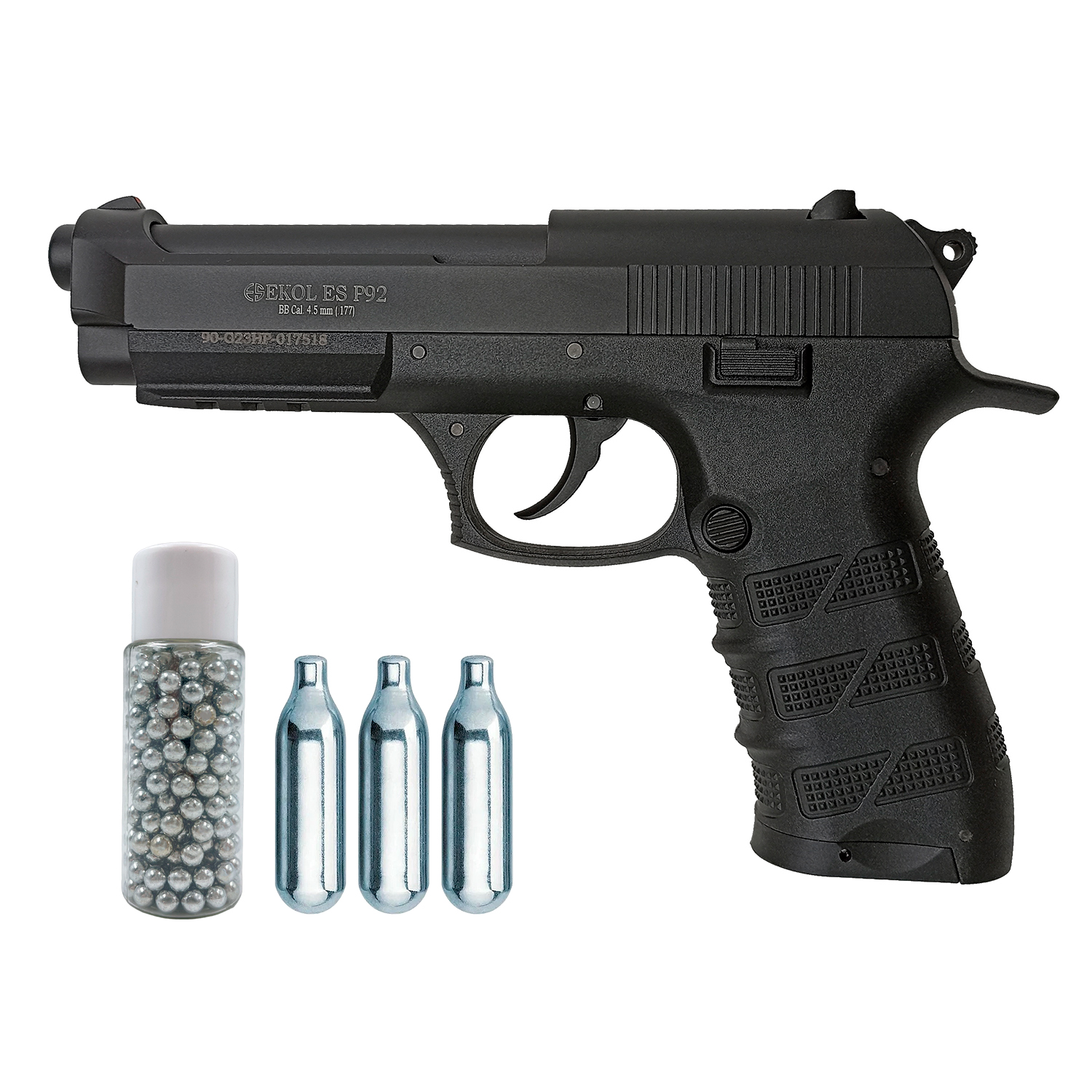 Пистолет пневматический EKOL ES P92 Black (баллончики 3 шт + шарики 250 шт)