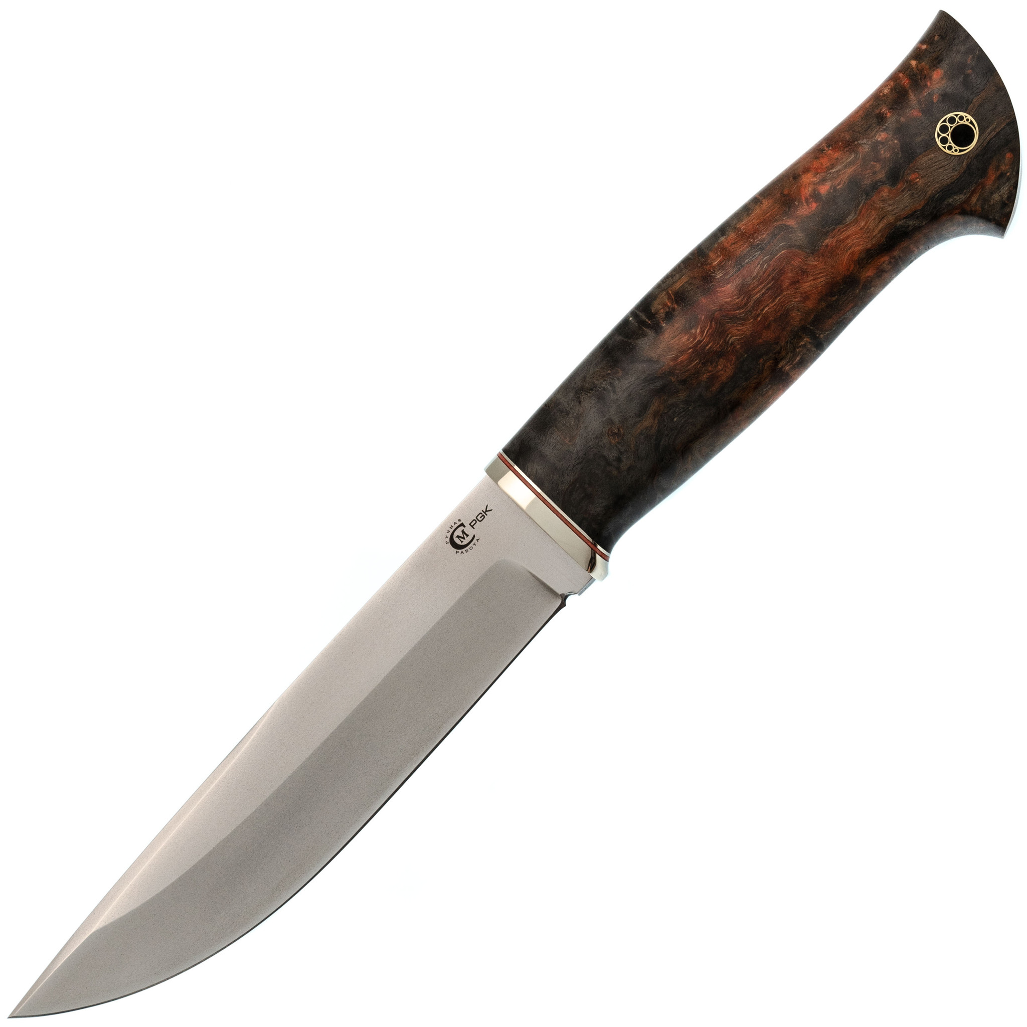 Нож "Тигр" сталь PGK мельхиор, стабилизированная карельская берёза, Семина