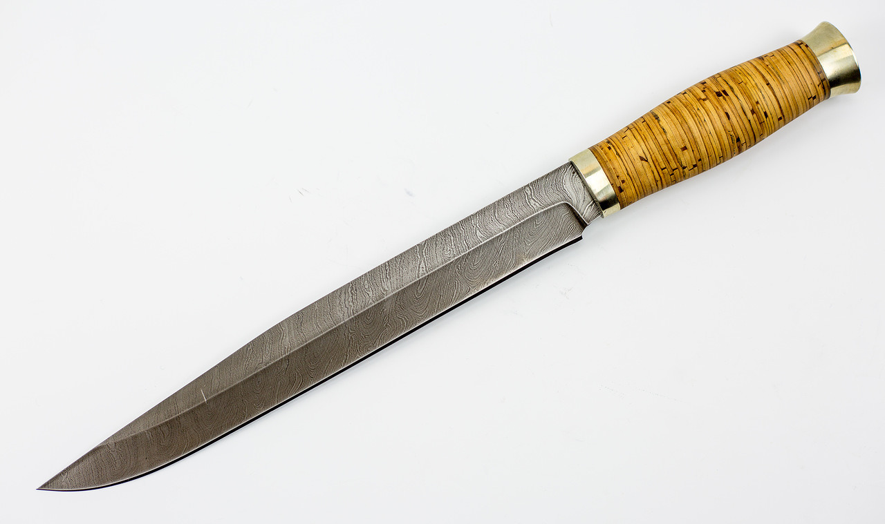 Нож Семина "Фараон", дамасская сталь, береста, литье