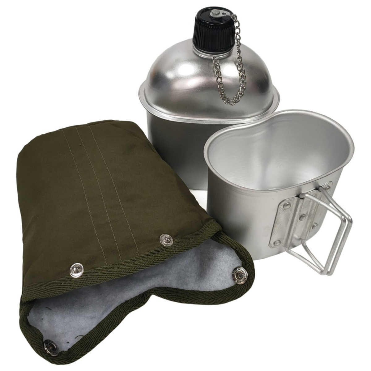 Армейская алюминиевая фляжка в чехле+котелок, 850 мл + 600 мл