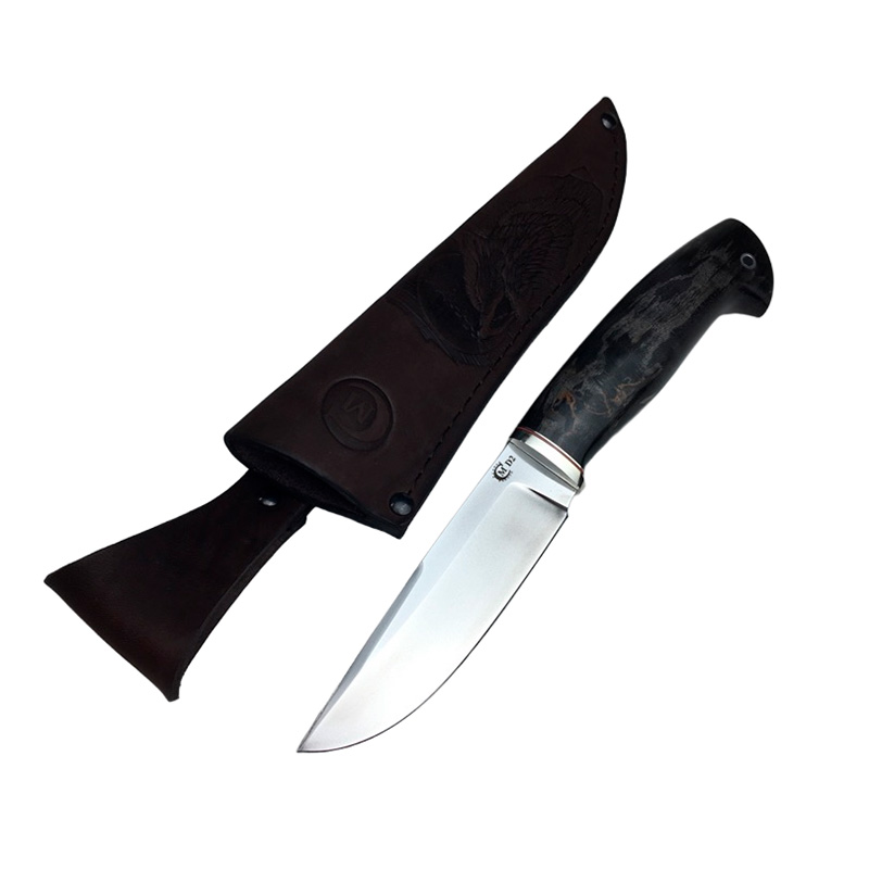 Нож "Соболь" сталь D2, мельхиор, стабилизированная карельская береза, Семина