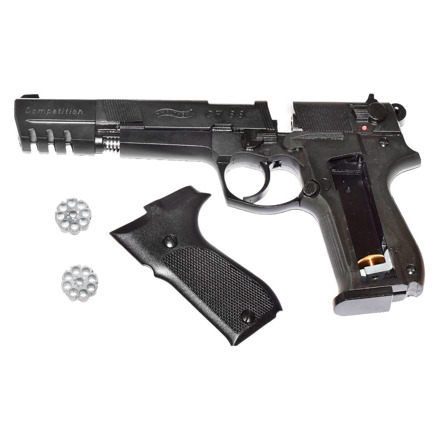 Пистолет пневматический Walther CP 88 Competition (удлиненный ствол, чёрный с чёрными пластиковыми накладками)